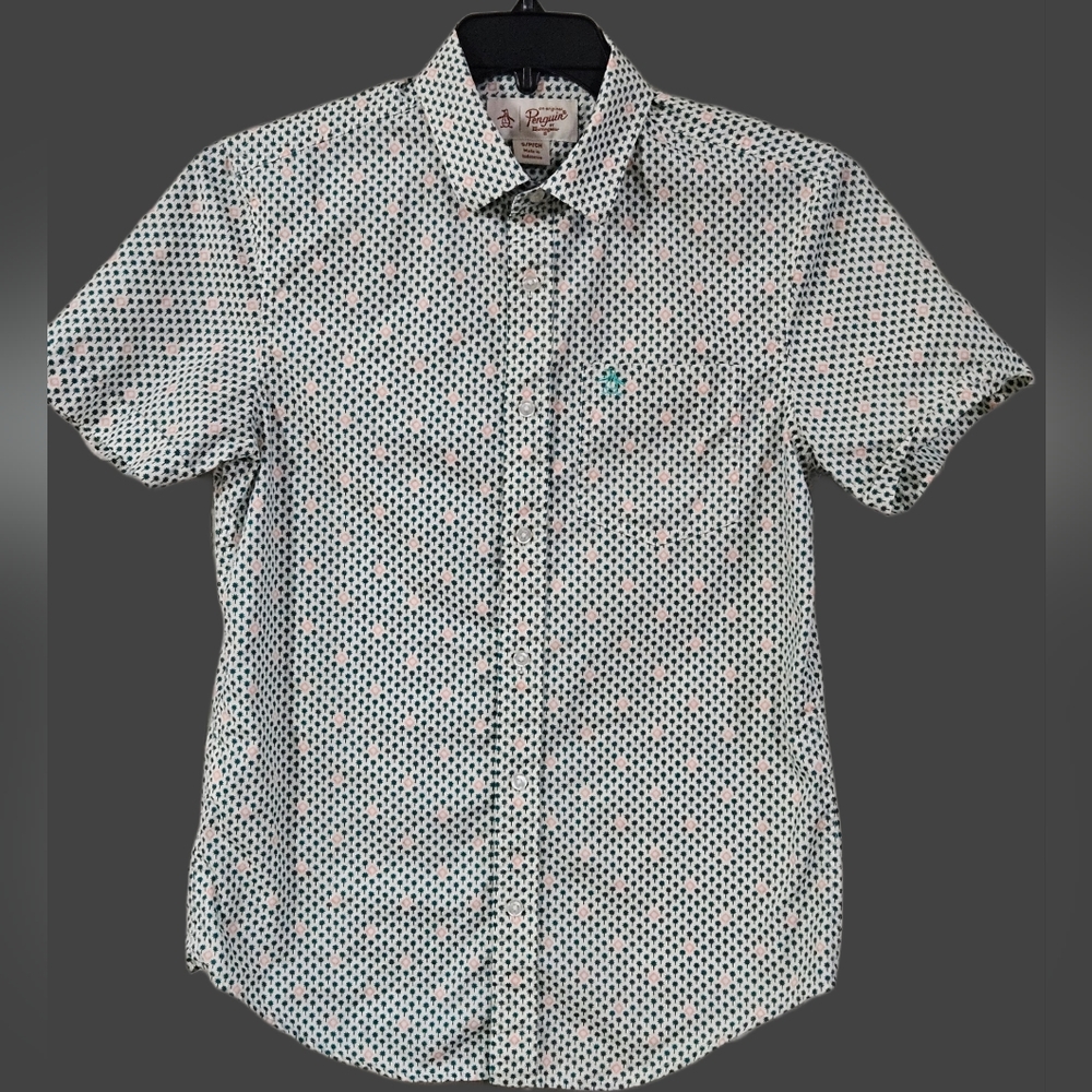 Mens Button Down Palm Tree Print Short Sleeve Shirt Size S